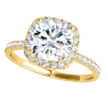 1.75 Carat Halo Moissanite & Natural Diamond Engagement Ring In 14K Solid Rose / White & Yellow Gold