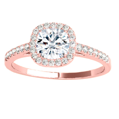 1.25 Carat Halo Moissanite & Natural Diamond Engagement Ring In 14K Solid Rose/ White & Yellow Gold