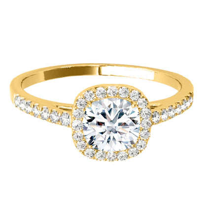 1.25 Carat Halo Moissanite & Natural Diamond Engagement Ring In 14K Solid Rose/ White & Yellow Gold