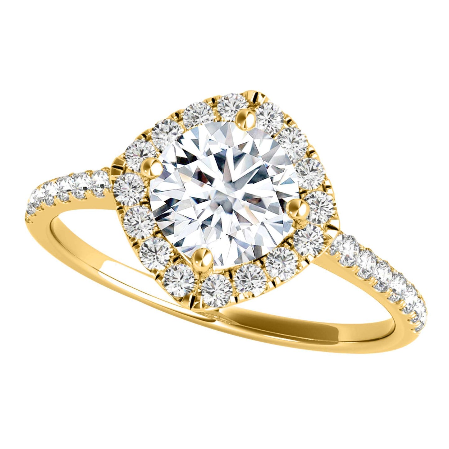 2.00 Carat Halo Moissanite & Natural Diamond Engagement Rings In 14K Rose White & Yellow Gold