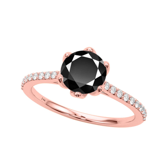 1.25 Carat Natural Black & White Diamonds Engagement Ring in 14K Solid Rose White & Yellow Gold