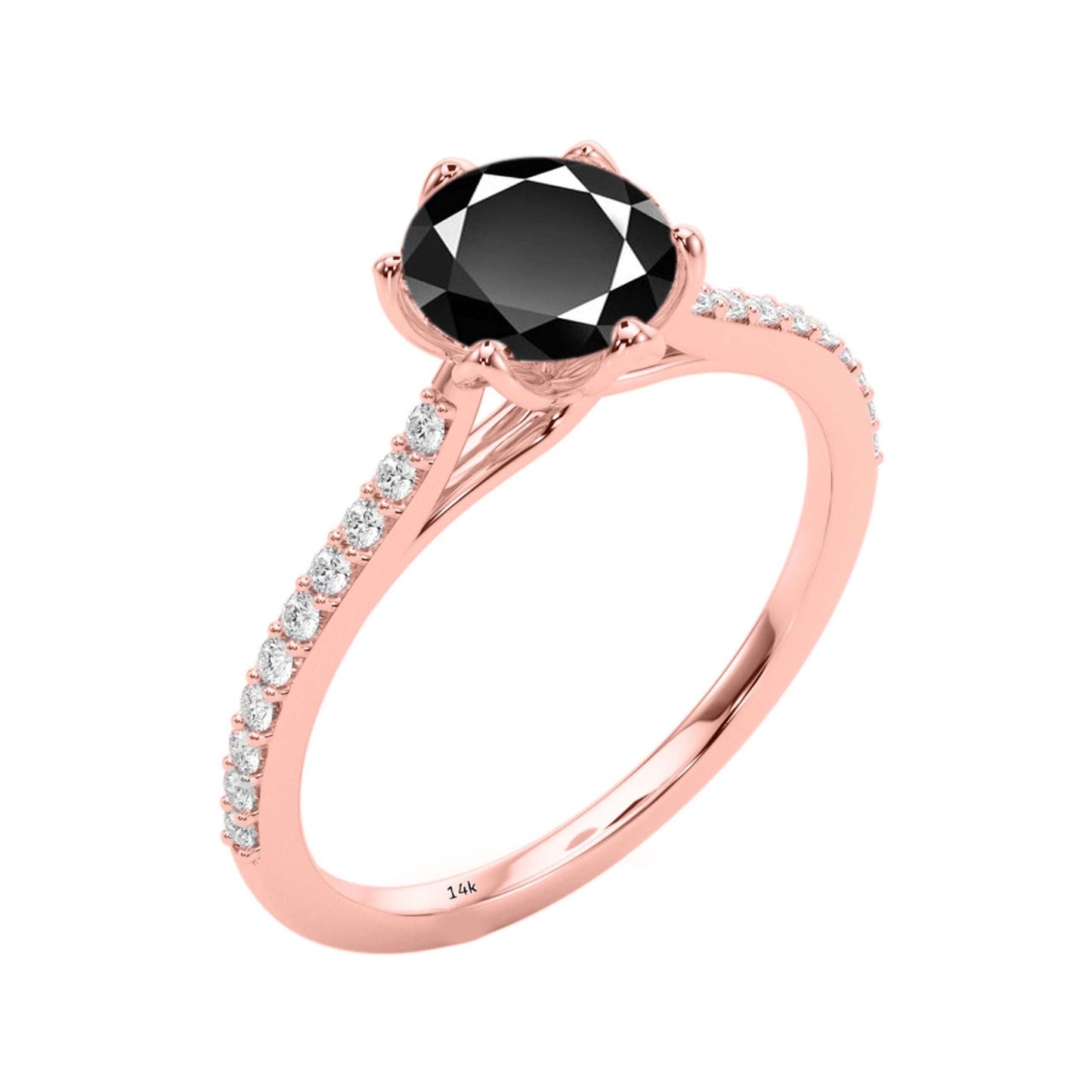 1.25 Carat Natural Black & White Diamonds Engagement Ring in 14K Solid Rose White & Yellow Gold