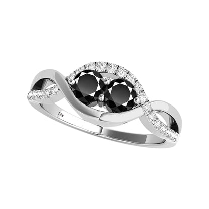 MAULI JEWELS 1.25 Carat Two Stone Black & White Diamond Engagement Rings In 14K Solid Rose White & Yellow Gold