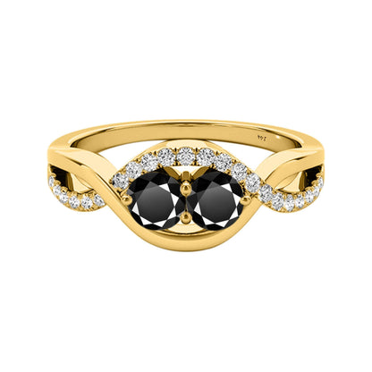 MAULI JEWELS 1.25 Carat Two Stone Black & White Diamond Engagement Rings In 14K Solid Rose White & Yellow Gold