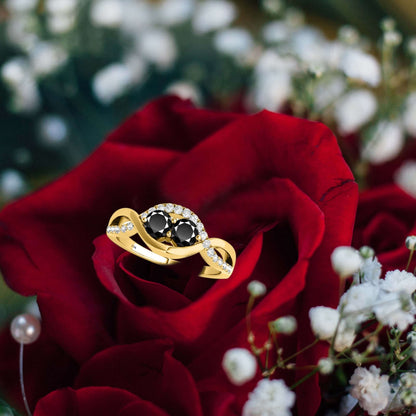 MAULI JEWELS 1.25 Carat Two Stone Black & White Diamond Engagement Rings In 14K Solid Rose White & Yellow Gold