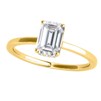 2.10 Carat Emerald Cut Moissanite Diamond Engagement Rings In 10K Solid Rose White & Yellow Gold