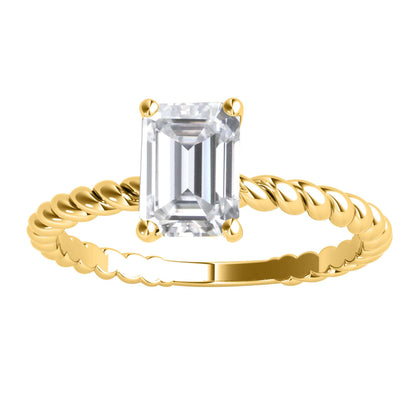 2.00 Carat Emerald Cut Moissanite (G-H/ VS1) Engagement Rings In 10K Solid Rose White & Yellow Gold