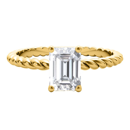 2.00 Carat Emerald Cut Moissanite (G-H/ VS1) Engagement Rings In 10K Solid Rose White & Yellow Gold