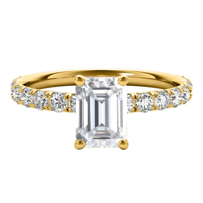 MAULI JEWELS 2.50 Carat Emerald Cut Moissanite (G-H/ VS1) And Natural Diamond Engagement Rings In 10K Solid Rose White & Yellow Gold