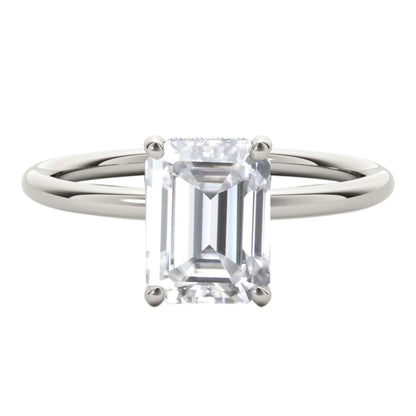 2.05 Carat Emerald Cut Moissanite (G-H/ VS1) And Natural Diamond Engagement Rings In 10K Solid Rose White & Yellow Gold