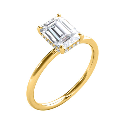 2.05 Carat Emerald Cut Moissanite (G-H/ VS1) And Natural Diamond Engagement Rings In 10K Solid Rose White & Yellow Gold