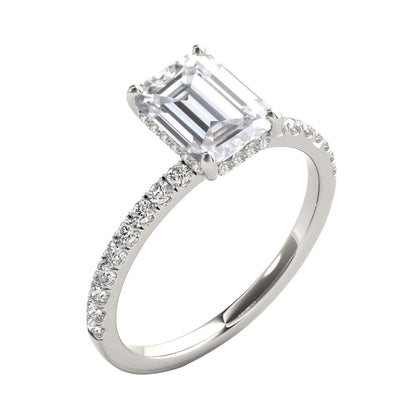 MAULI JEWELS 2.30 Carat Emerald Cut Moissanite (G-H/ VS1) And Natural Diamond Engagement Rings In 10K Solid Rose White & Yellow Gold