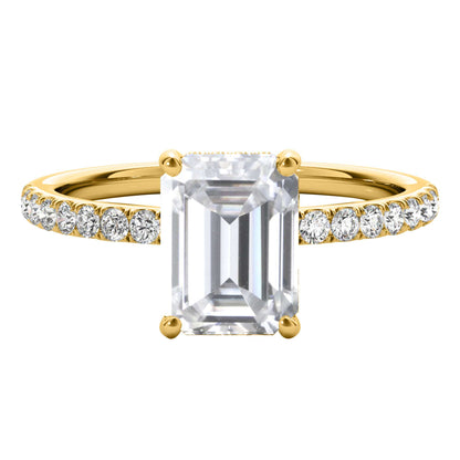 MAULI JEWELS 2.30 Carat Emerald Cut Moissanite (G-H/ VS1) And Natural Diamond Engagement Rings In 10K Solid Rose White & Yellow Gold