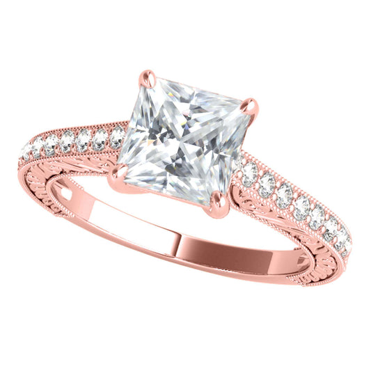 1.50 Carat Princess Cut Moissanite Natural Round Diamond Engagement Rings In 10K Solid Rose White And Yellow Gold Mauli Jewels