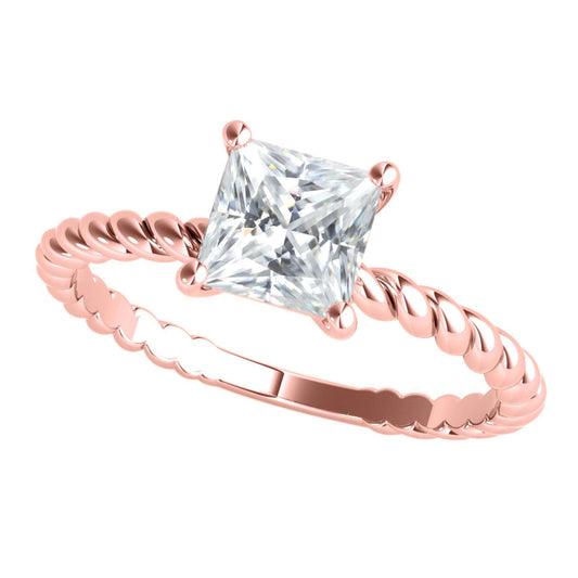 1.25 Carat Solitaire Princess Cut Moissanite Engagement Rings In 10K Solid Rose White And Yellow Gold Mauli Jewels