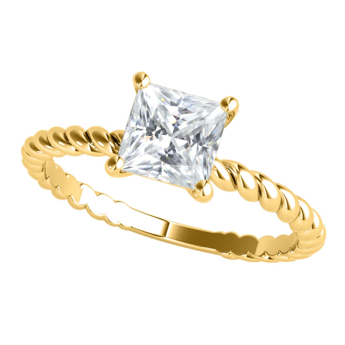 1.25 Carat Solitaire Princess Cut Moissanite Engagement Rings In 10K Solid Rose White And Yellow Gold