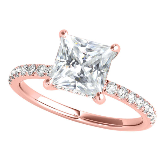 MAULI JEWELS 1.55 Carat Princess Moissanite Natural Diamond Engagement Rings In 14K Solid Rose White Yellow Gold