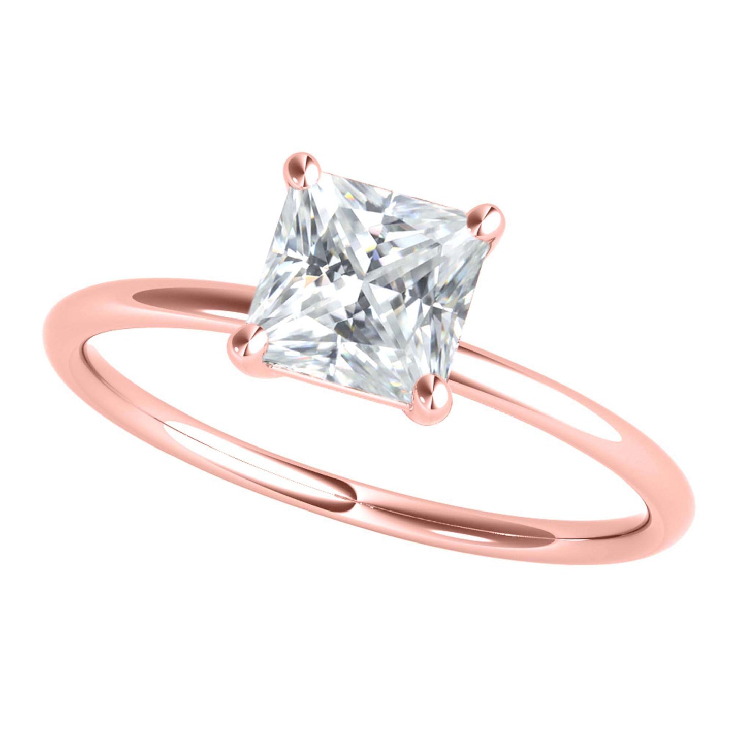 MAULI JEWELS 1.25 Carat Solitaire Princess Cut Moissanite Engagement Rings In 10K Solid Rose White Yellow Gold