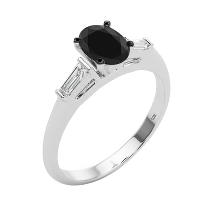 1.25 Carat Black Oval Diamond And White Baguette ( G-H/ V-S ) Diamond Engagement Rings In 10K Rose White Yellow Gold