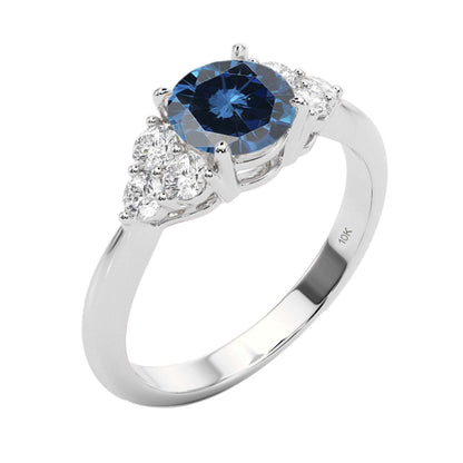 1.35 Carat Natural Blue And White Diamond Engagement Rings for Women's In 10K White Rose Yellow Gold