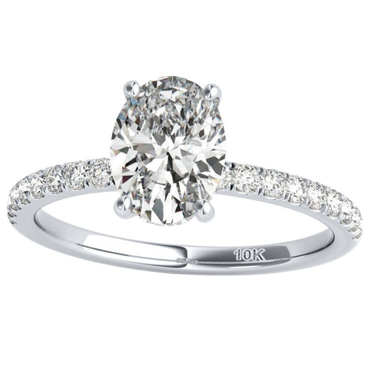 0.75 Carat Oval Lab-Grown Diamond (GHVS1) Ring  For Women's in 10K White Gold