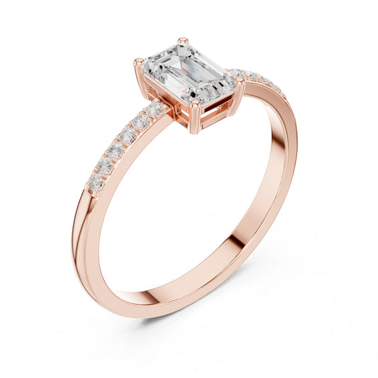 Mauli Jewels 10K Gold 0.50 Ct Emerald Cut Lab Grown Diamond Engagement Ring for Women, EF-VS1 Clarity, Rose, White & Yellow Gold