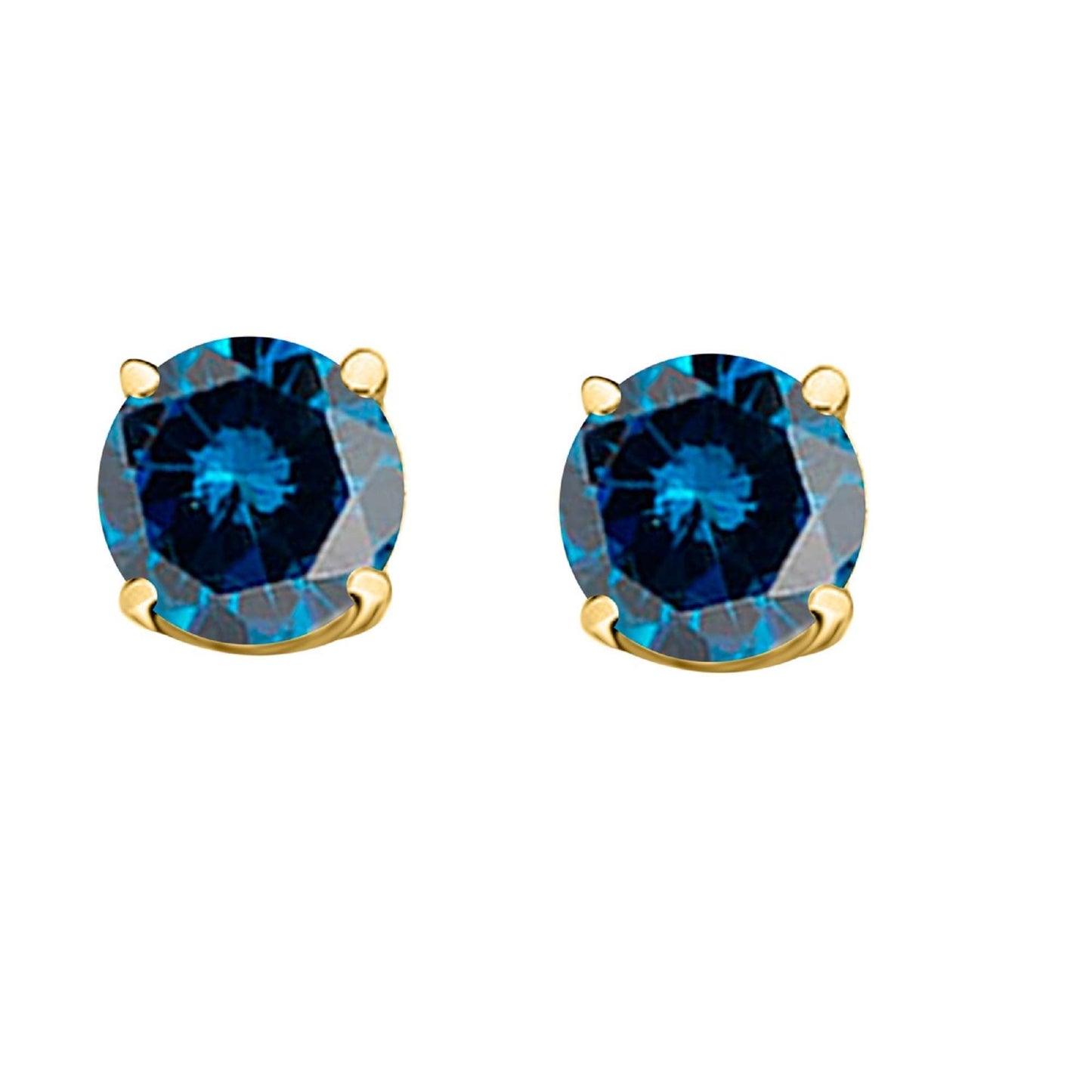 0.20 Carat Round Blue Diamond Stud Earrings For Women In 14K Solid White & Yellow Gold