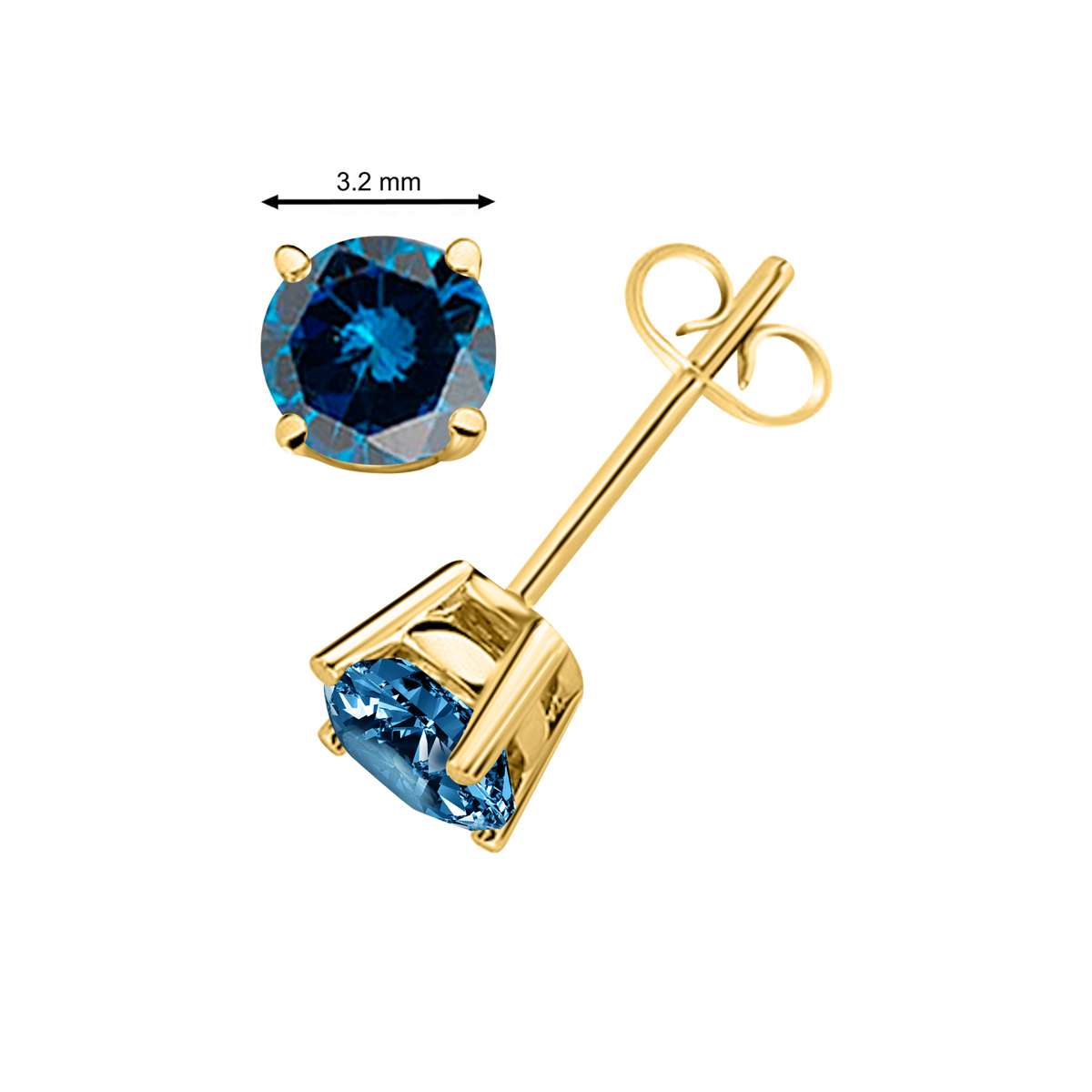 MAULIJEWELS 0.25 Carat Blue Natural Diamond Stud Earrings For Women in 14K White & Yellow Gold