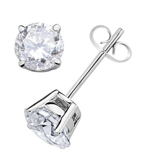 0.30 Carat Natural Diamond Prong Set Stud Earrings For Women in 14K Yellow & White Gold With Secure Backs