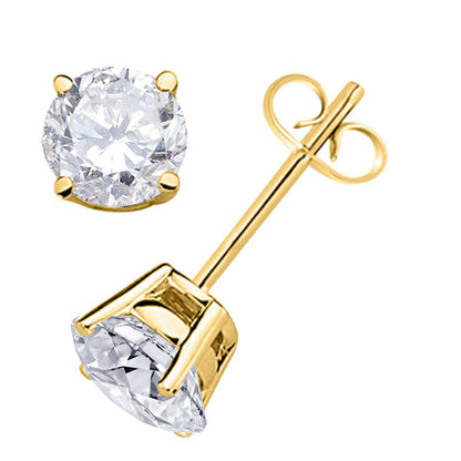 0.30 Carat Natural Diamond Prong Set Stud Earrings For Women in 14K Yellow & White Gold With Secure Backs