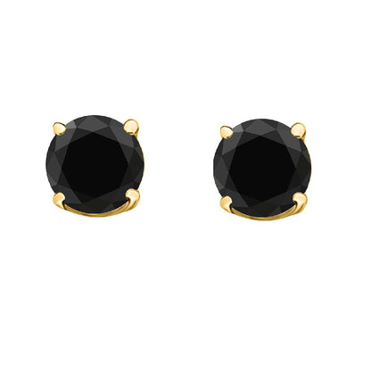 Black Diamond 14K White & Yellow Gold Prong Set Stud Earrings For Women Comes With a Secure Push Back