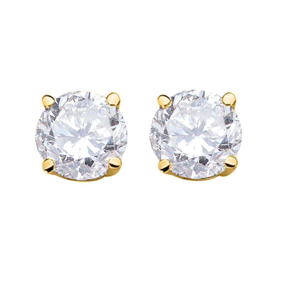 0.40 Carat Natural Diamond ( I-J / I1-I2 ) Prong Set Stud Earrings For Women In 14K White & Yellow Gold