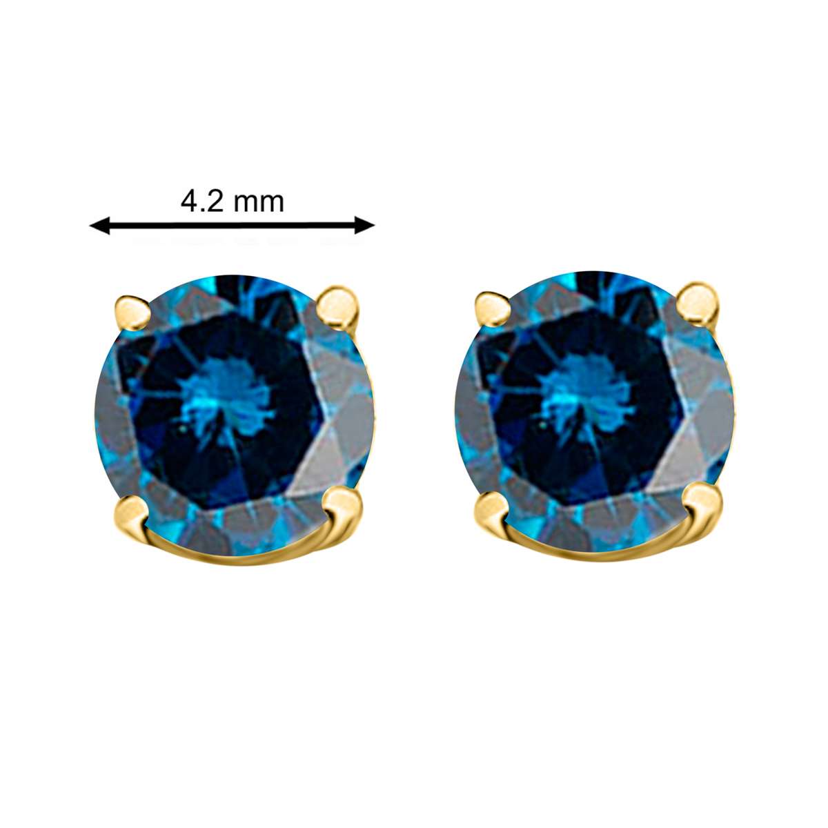 0.50 Carat Blue Diamond Prong Set Stud Earrings In 14K White & Yellow Gold With Secure Backs