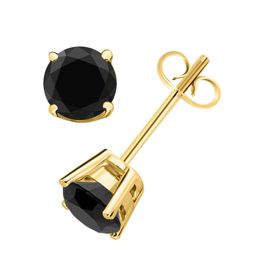 14K White & Yellow Gold 0.50 Carat Black Diamond Prong Set Stud Earrings for Women With Secure Backs