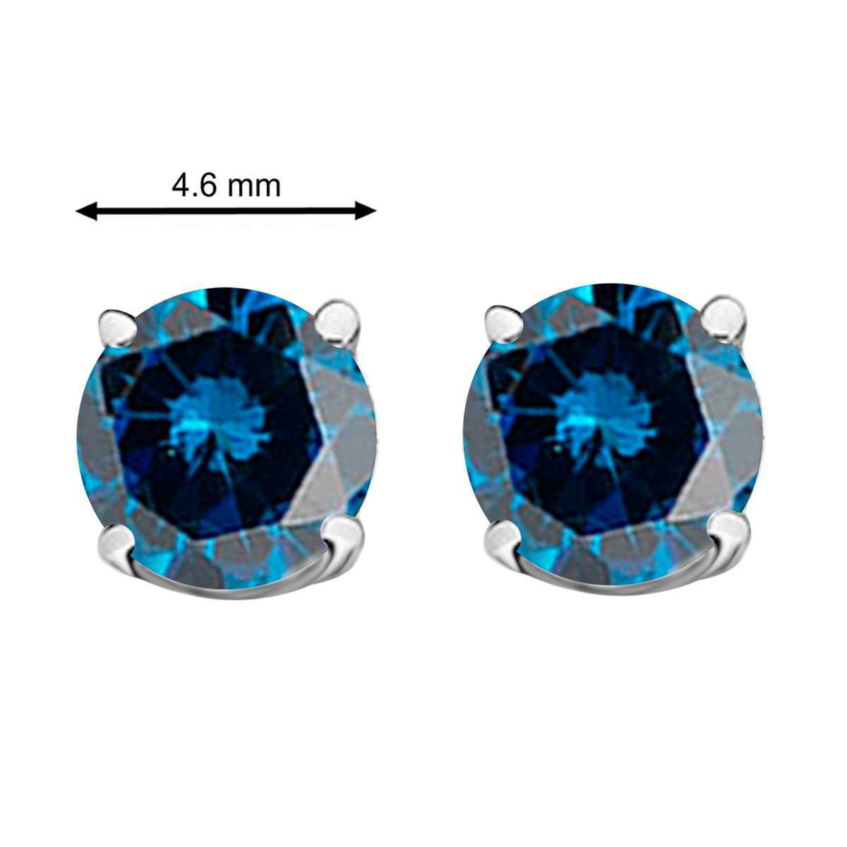 0.60 Carat Round Blue Diamond Prong Set Stud Earrings For Women In 14K White & Yellow Gold