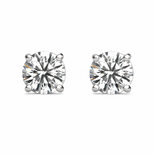 Mauli Jewels 14K Hypoallergenic White Gold Natural Diamond Solitaire Stud Earrings for Women, 1/3 Carat Total Weight, GH Color I1-I2 Clarity, Round Diamond 4-Prong Earrings