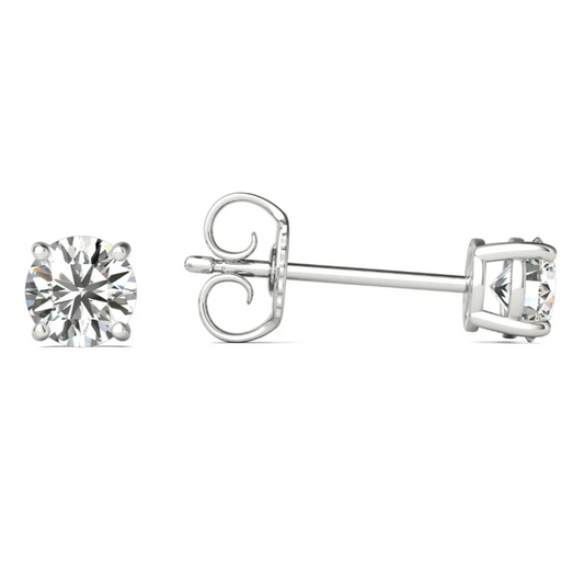 Mauli Jewels 14K Hypoallergenic White Gold Natural Diamond Solitaire Stud Earrings for Women, 1/2 Carat Total Weight, GH Color I1-I2 Clarity, Round Diamond 4-Prong Earrings