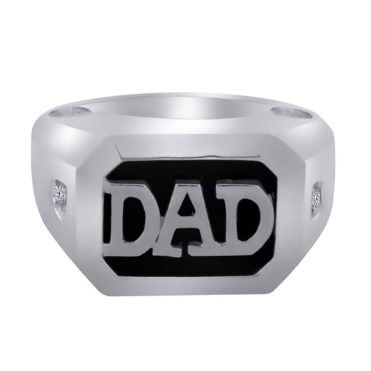 MauliJewels Father's Day Gift for Men 0.02 Carat Mens DAD Embossed Onyx and Diamond Ring Prong-Setting 10K White & Yellow Gold