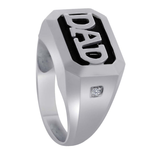 MauliJewels Father's Day Gift for Men 0.02 Carat Mens DAD Embossed Onyx and Diamond Ring Prong-Setting 10K White & Yellow Gold