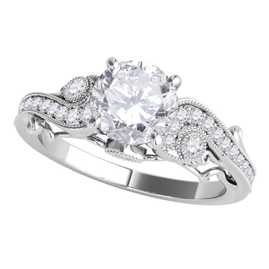 MauliJewels 1/2 Carat Lab Grown Diamond Halo Engagement Ring, 10K Rose White or Yellow Gold, 4-Prong Round Bridal Anniversary Ring