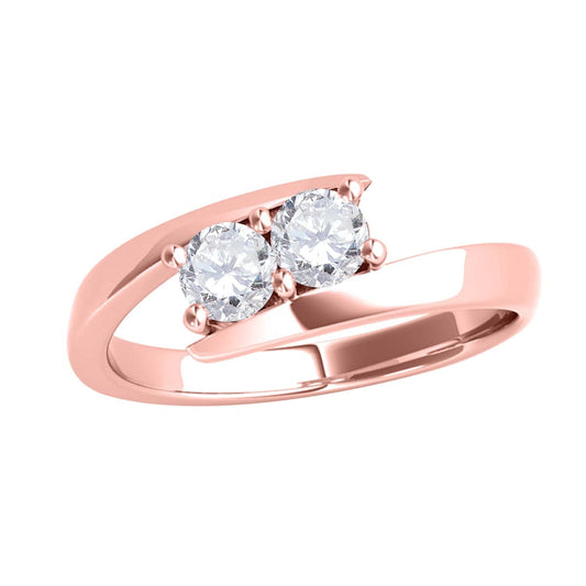 MauliJewels 1/4 Carat Lab Grown Diamond Two Stone Ring for Women, Brilliant Cut Prong Setting, 10K Rose White or Yellow Gold, E-F Color VS1 Clarity, Engagement Wedding Ring
