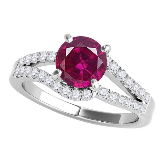 MauliJewels 1.15 Carat Created Ruby Lab Grown Diamond Engagement Ring, 10K White Gold or Yellow Gold, Twin Shank Halo Prong Set Bridal Ring (Copy)