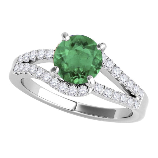 MauliJewels 1.15 Carat Created Emerald Lab Grown Diamond Engagement Ring, 10K White Gold or Yellow Gold, Twin Shank Halo Prong Set Bridal Ring