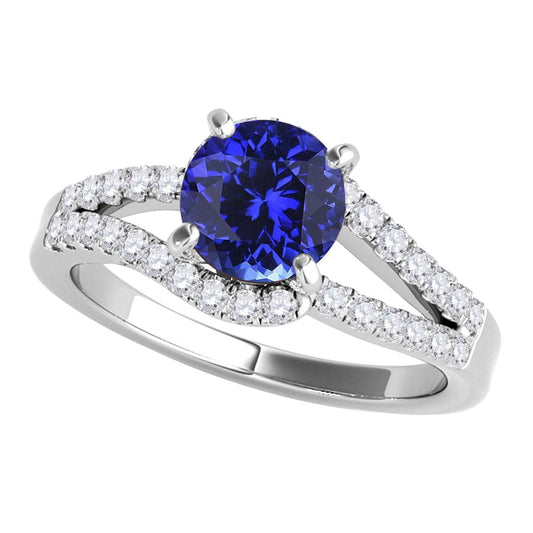 MauliJewels 1.15 Carat Created Tanzanite Lab Grown Diamond Engagement Ring, 10K White Gold or Yellow Gold, Twin Shank Halo Prong Set Bridal Ring (Copy) (Copy) (Copy)