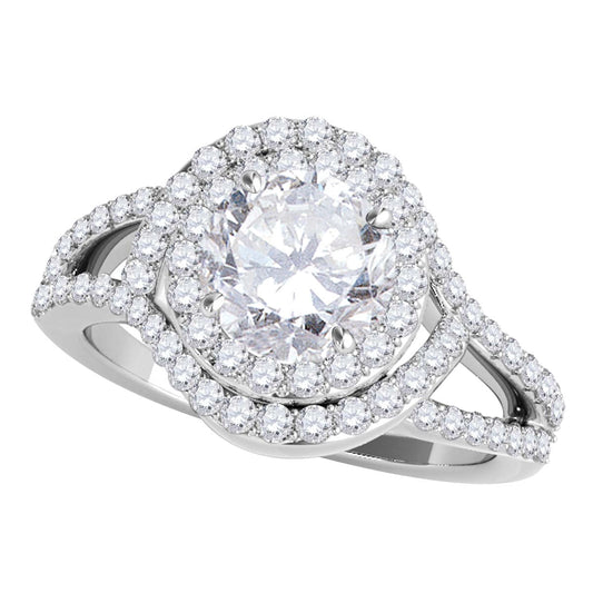 MauliJewels 1 Carat Lab Grown Diamond Halo Dome Engagement Ring, 10K White or Yellow Gold, Intertwined 4-Prong Round Cut Bridal Ring