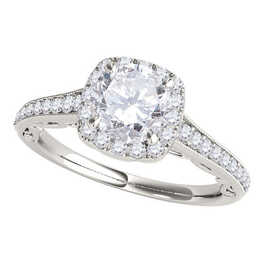 MauliJewels 1 Carat Lab Grown Diamond Halo Engagement Ring, 14K Rose White or Yellow Gold, 4-Prong Round Cut Antique Milgrain Bridal Ring - Mauli Jewels
