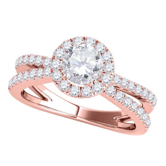 MauliJewels 3/4 Carat Lab Grown Diamond Halo Engagement Ring for Women, Prong Setting, 10K Rose White or Yellow Gold, E-F Color VS1 Clarity, Bridal Anniversary Ring