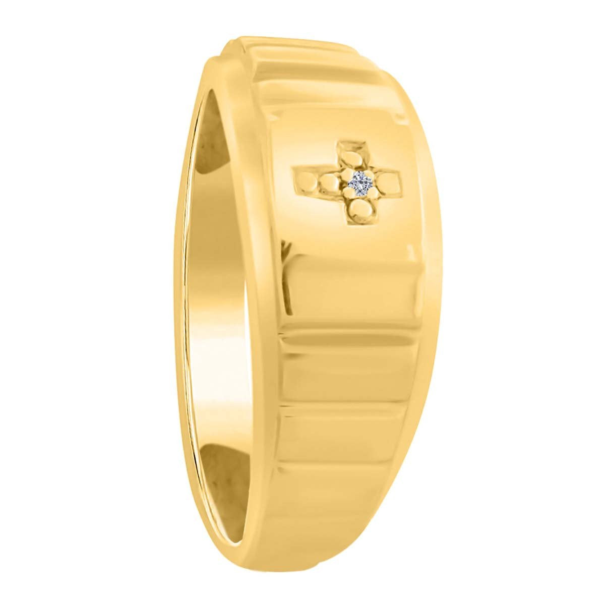 MauliJewels 0.005 Carat Diamond Men's Cross Ring Prong-Setting 10K Yellow Gold Mauli Jewels