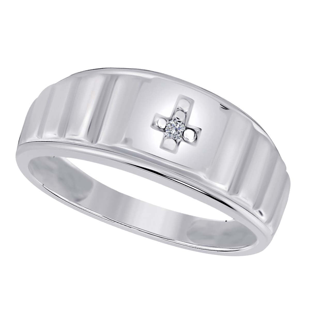 MauliJewels 0.005 Carat Diamond Men's Cross Ring Prong-Setting 10K White Gold Mauli Jewels