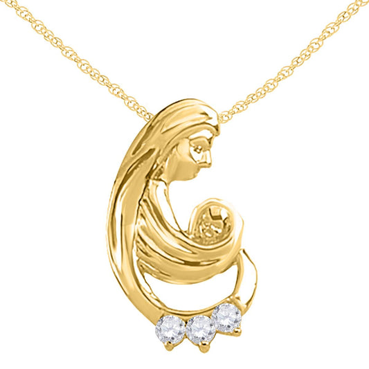 MauliJewels Mothers Day Gift 0.25 Carat Mother & Baby Diamond Pendant prong 10K Gold With 18'' Rhodium Silver Chain Mauli Jewels